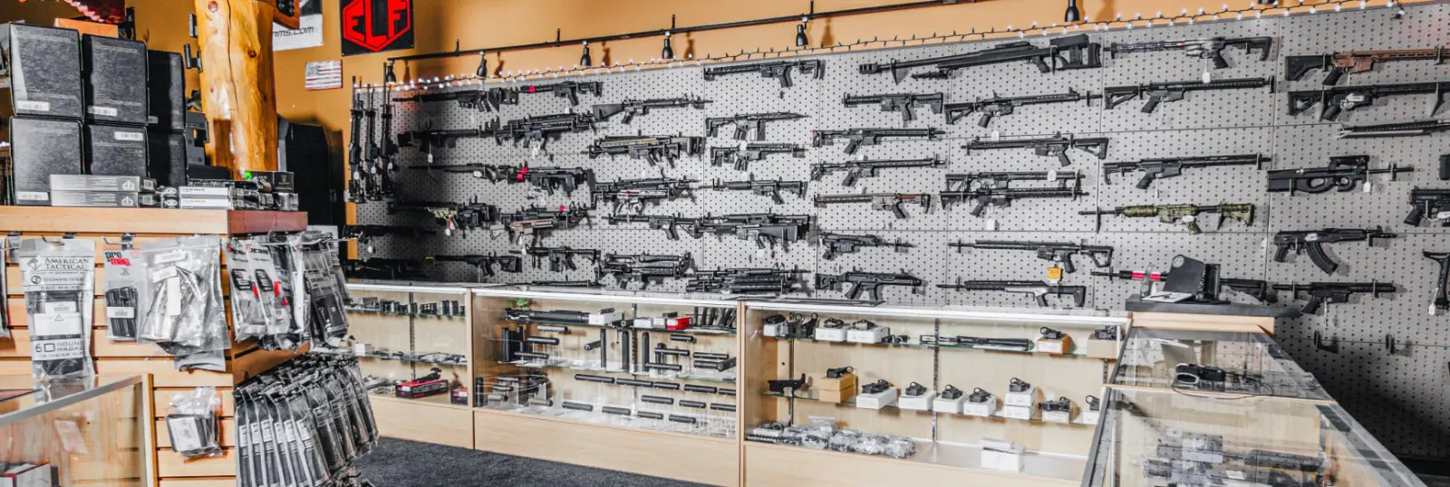 Firearm display wall inside The Hub AZ Lakeside gun store